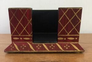 Foreside Vtg Antique Primitive Style Red Gold Desk Organizer Square Box 4.75"